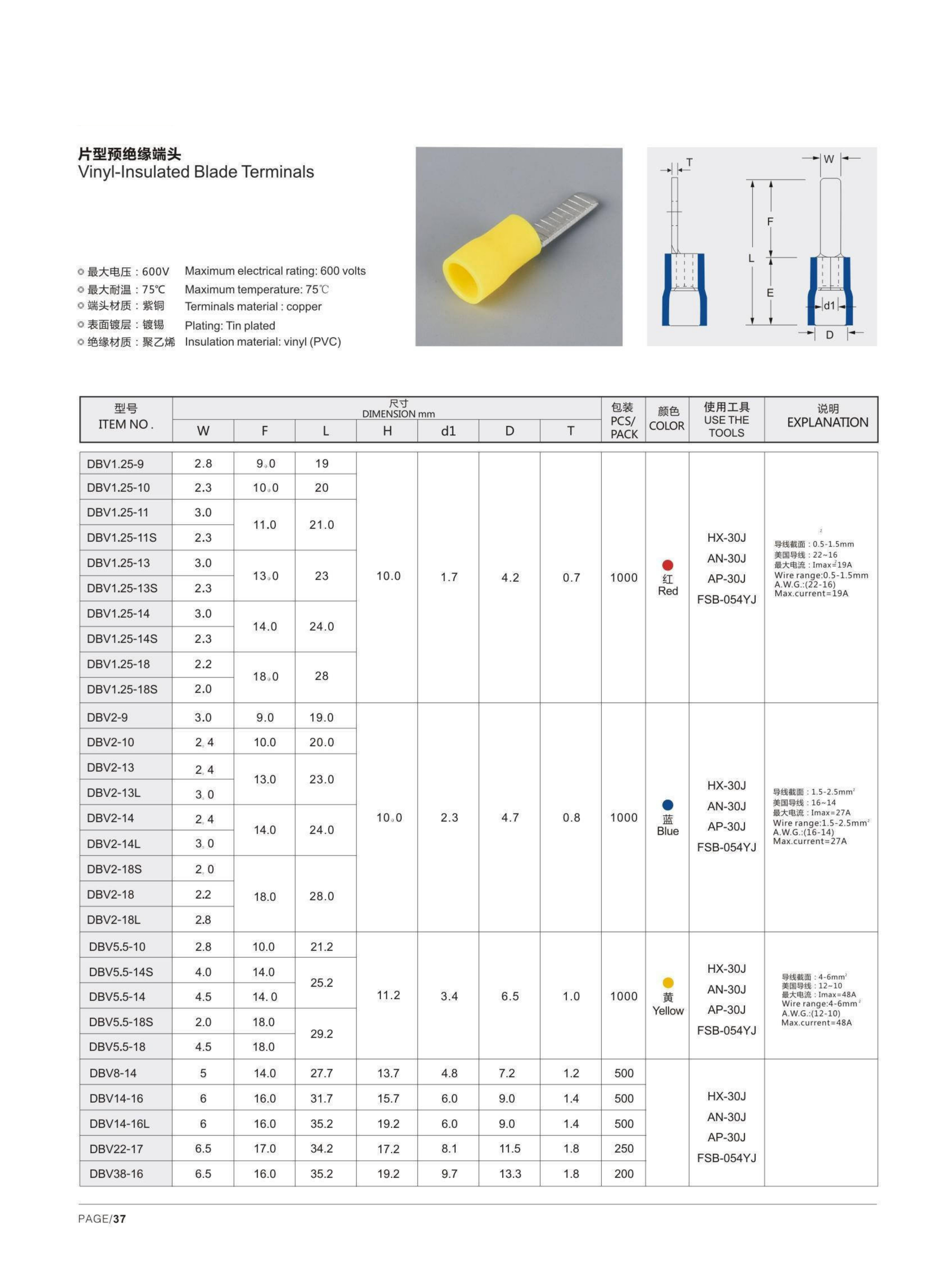 DBV Vinyl-insulated Blade Terminals detail 1